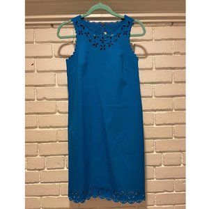 EUC J.Crew Bright Blue Scalloped Laser Cut Dress